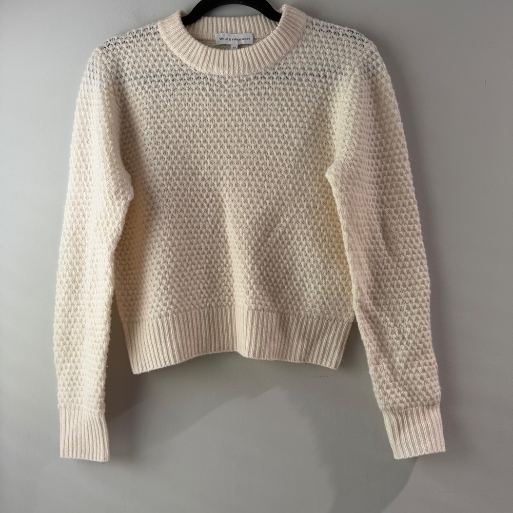 White + Warren Sweater Women XS Cream Excellent 100% Cashmere Waffle Knit Crew